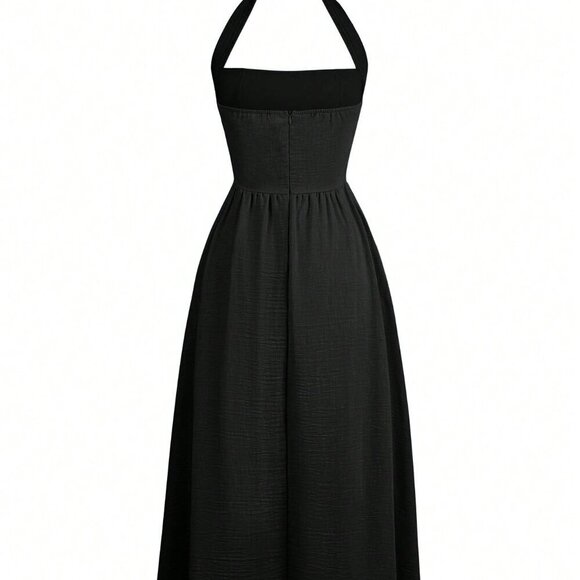 Black Casual Women's Elegant Long maxi Dress beach Vacation - Picture 6 of 11